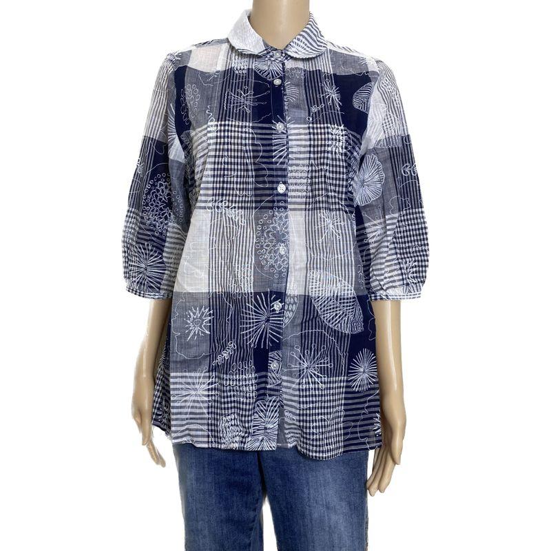 Export Export Original Order Leftover Stock Cotton Cropped Sleeves Happy Shirt Female Loose Casual All-Matching Shirt Mom Wear Spring