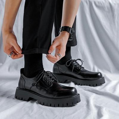 Männer Korea Leder Plattform Oxfords Slip On Dicke Tottom Für Männliche Derby Schuhe Casual Loafers Herren Square Toe Formelle Kleid Schuhe