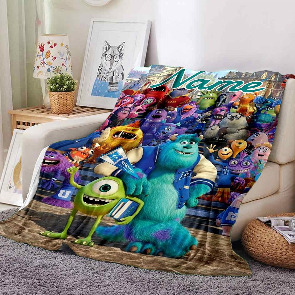 Custom Name Monsters Inc. Friendship Flannel Blanket for Super Soft Cute Comfort Blanket for Travel Bedding Couch Sofa Blanket