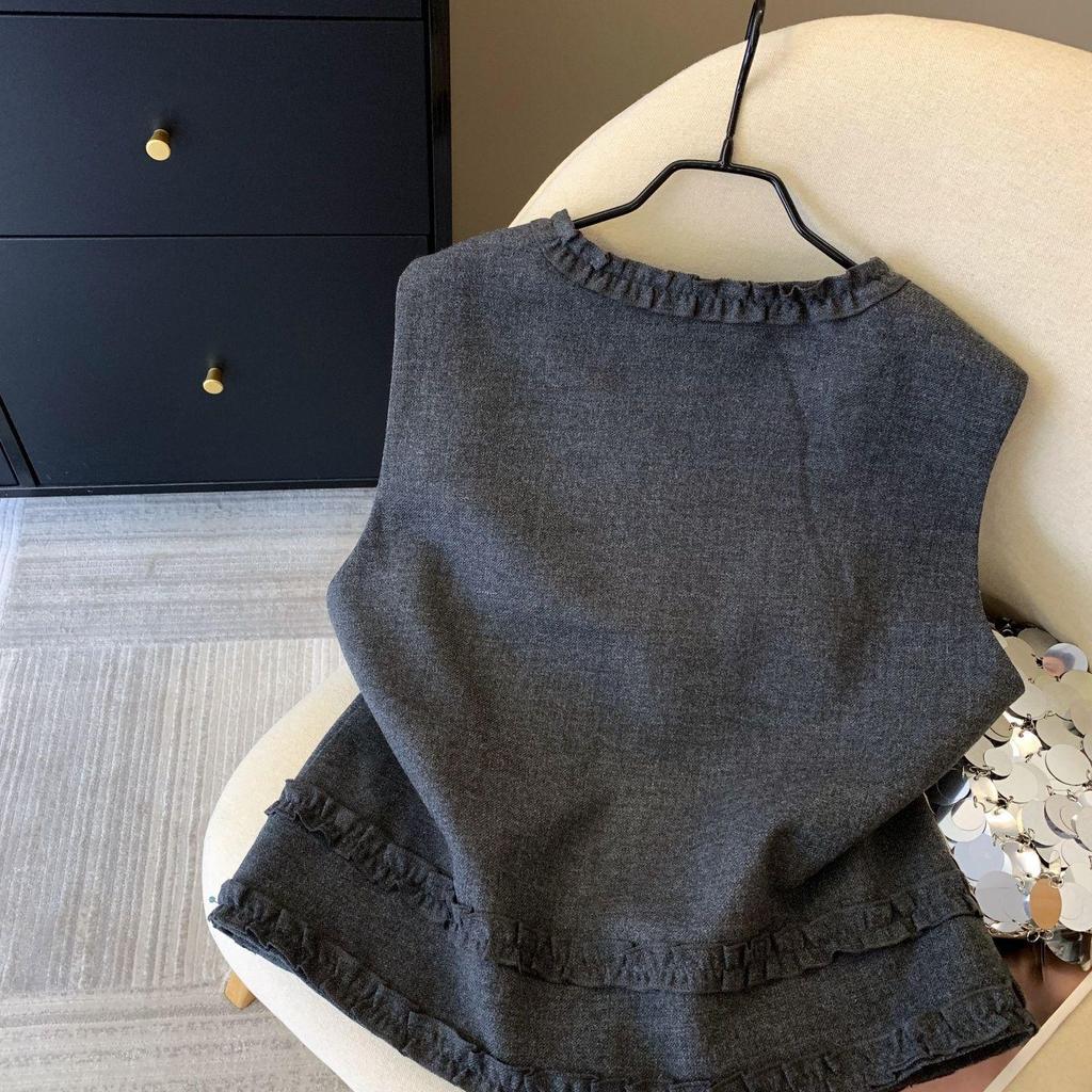 2025 Grey Ear-Side Cape Vest: Stylish High-End Autumn Short Jacket