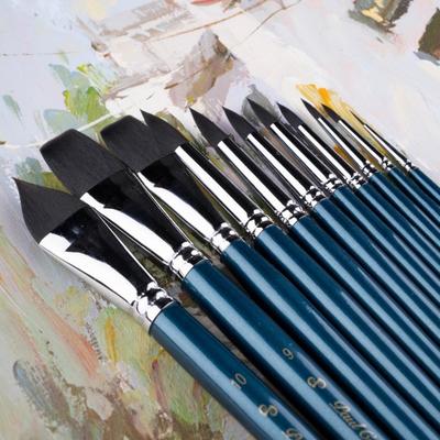 Wooden Handle Cat Tongue Round & Flat Tip Brush for Gouache, Watercolor, and Oil Painting