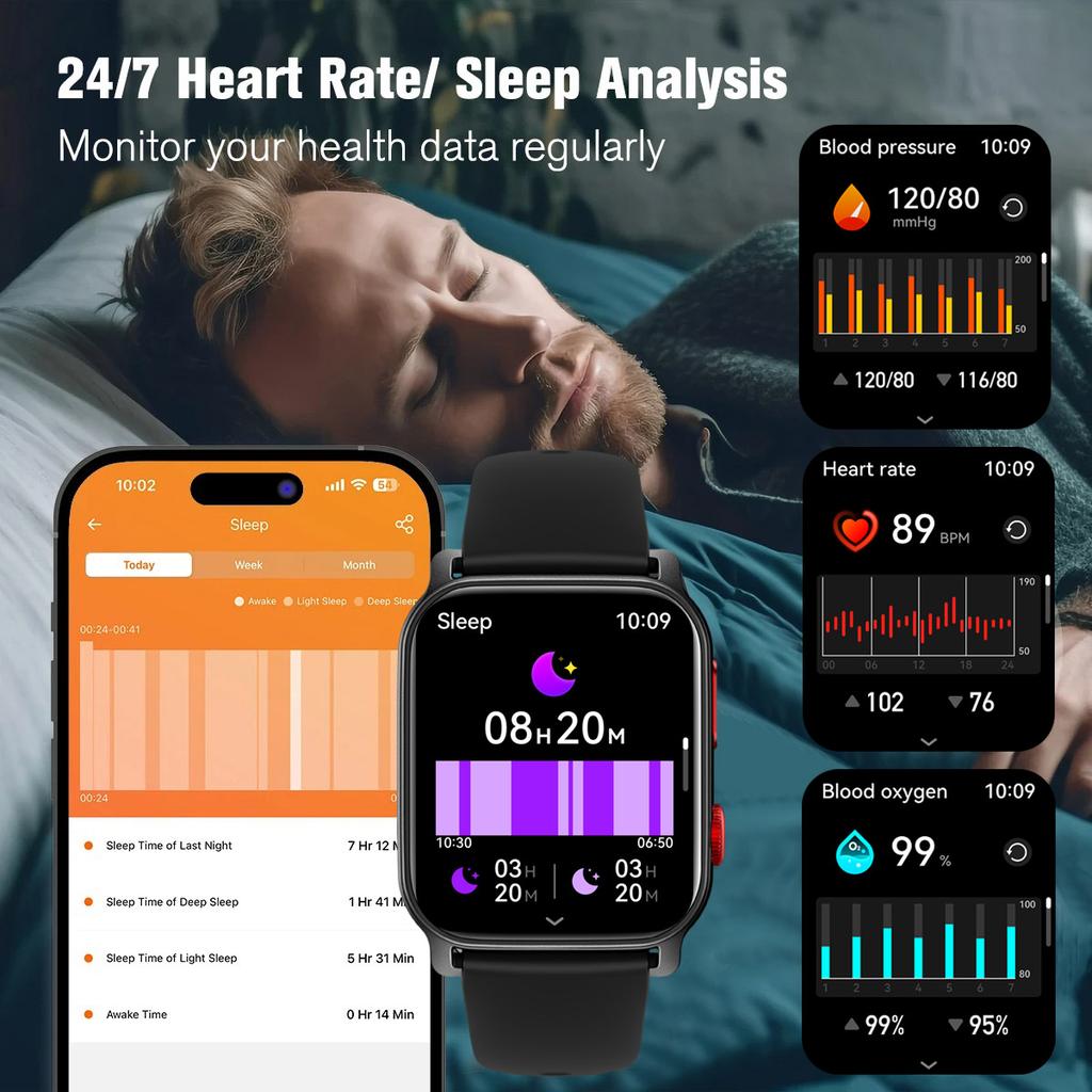 Smart New Watch Women Men Flashlight Heart Rate Monitor Sleep Tracker 1.83" Full Touch Screen Sports Fitness Smartwatch Man
