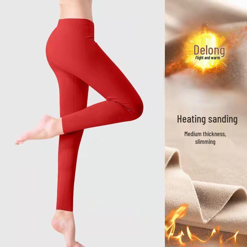 

Women s Seamless Thermal Pants, Double-Sided Velvet, Short Fit, Tight-Fitting Base Layer for Autumn/Winter L червоний