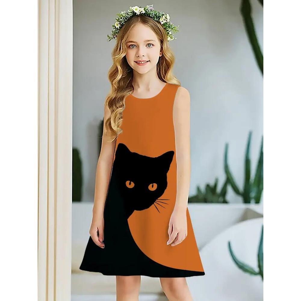 Frühling und Sommer neues ärmelloses Rundhals-Westenkleid für Mädchen, niedliches Prinzessinnenkleid, 3D-Digitaldruckmuster