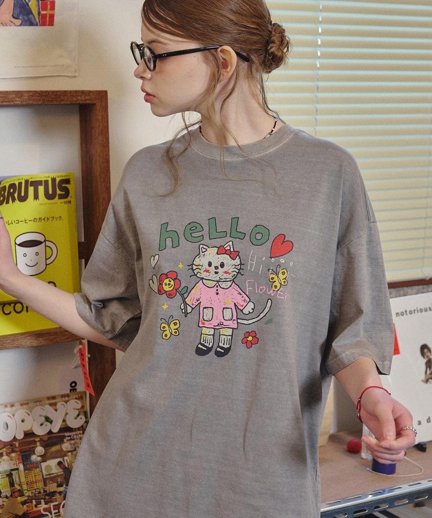 CPGN STUDIO Hello Flower Pigment Short Sleeve T-Shirt Ghost Gray