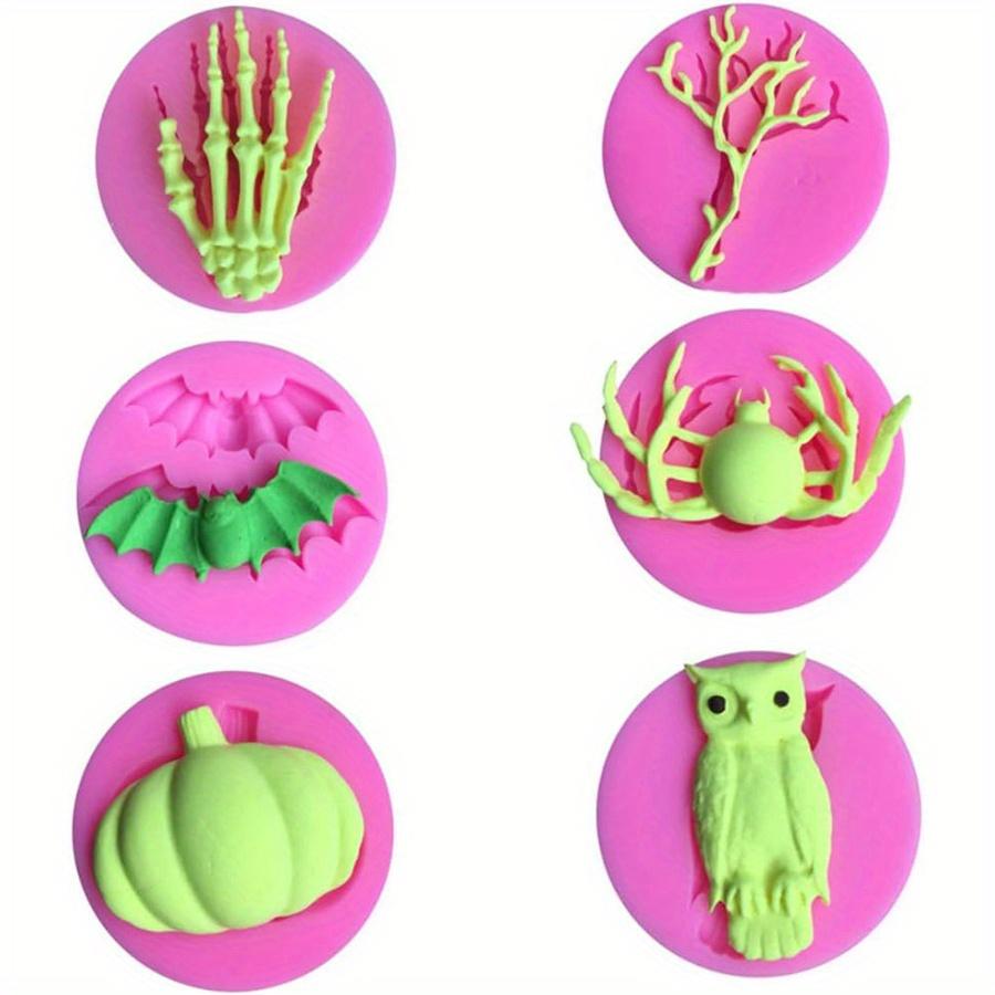 2.2" Halloween Silicone Fondant Molds for Cake & Cupcake Chocolate Pumpkin Skull Hand Bat Owl Branch Spider Candy Molds JXB