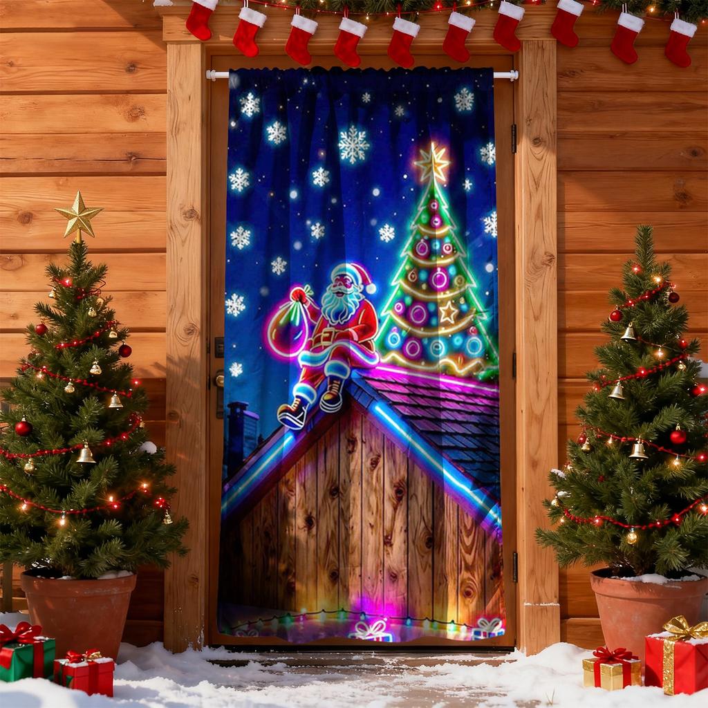 Jul UV Fluorescerande Dörrbanderoll/överdrag Bakgrund/helgdagspartydekoration/Jul Dekorativ Hängande Duk
