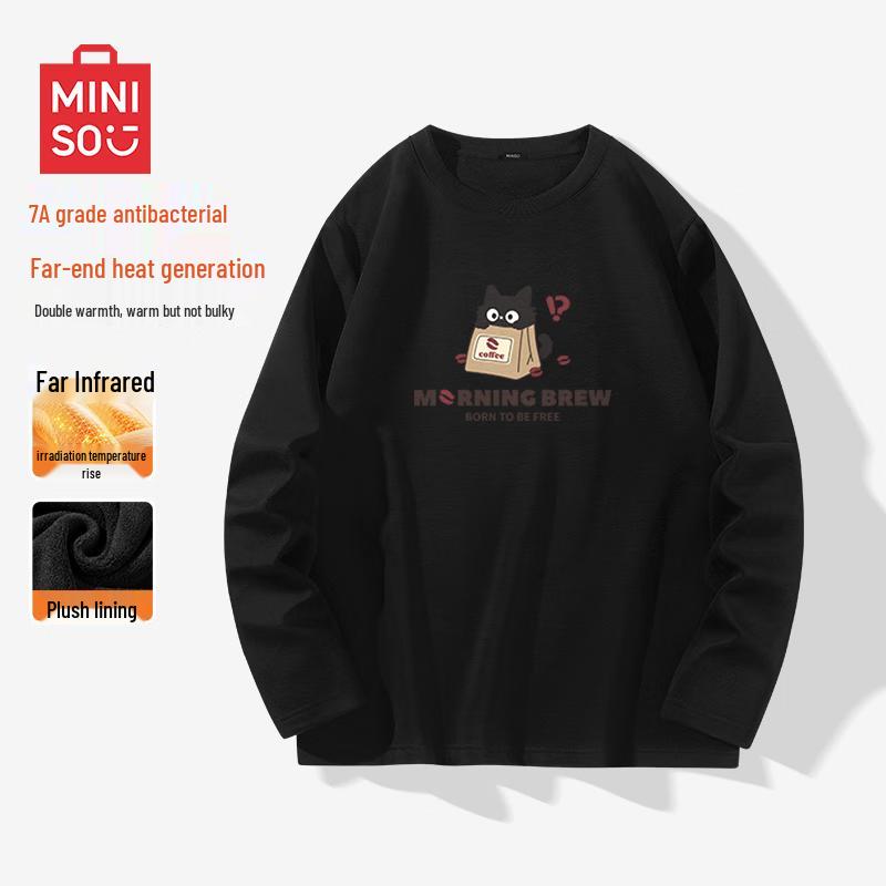 MINISO Men s Fleece Lined Thermal Round Neck Long Sleeve T-Shirt L