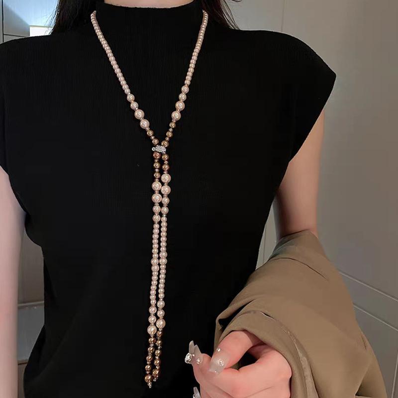 Double Layers Simulated Pearl Jewelry Long Necklace Women Classic Beads Chain Necklaces & Pendants Fine Gift