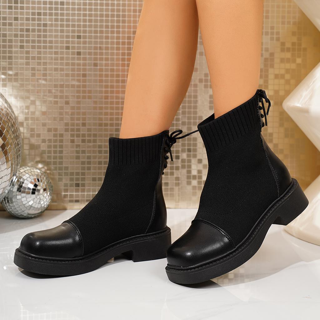 Fashion Aphixta Breathable Round Toe Woman Ankle Boots Shoes Autumn Winter Stretch Fabric Modern Boot Back Lace Up Ladies Shoes