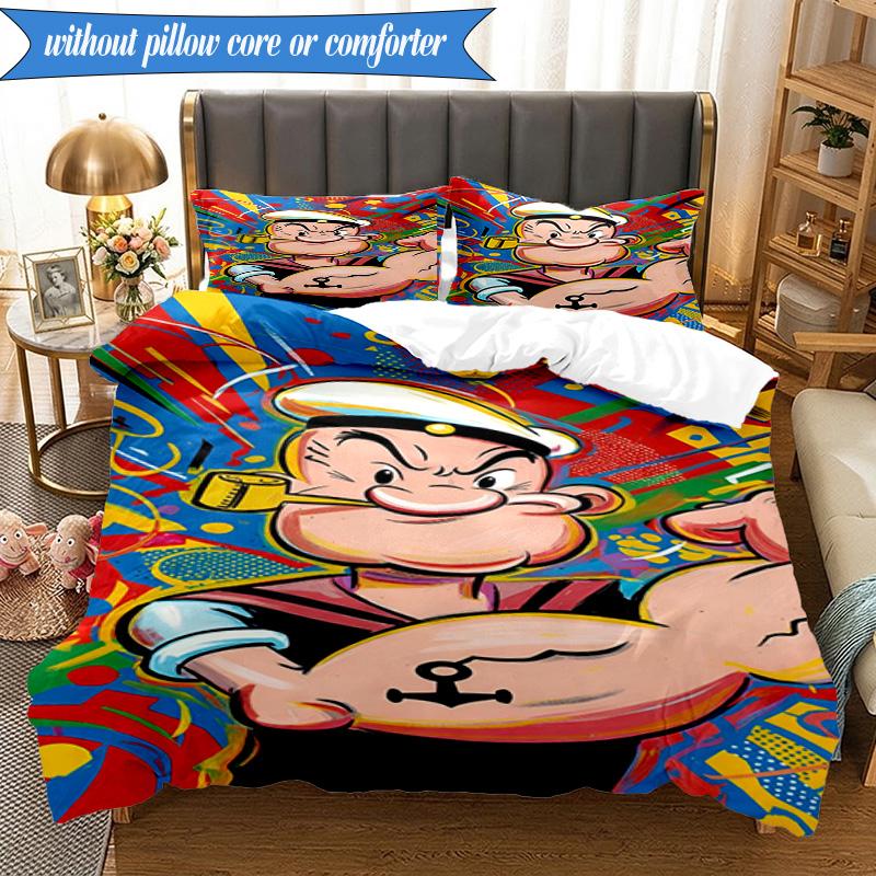 Set Biancheria da Letto con Popeye che Mostra la sua Forza, Include 1 Copripiumino e 2 Federe, Perfetto per Camera da Letto, Dormitorio, Regalo di Natale per Fan