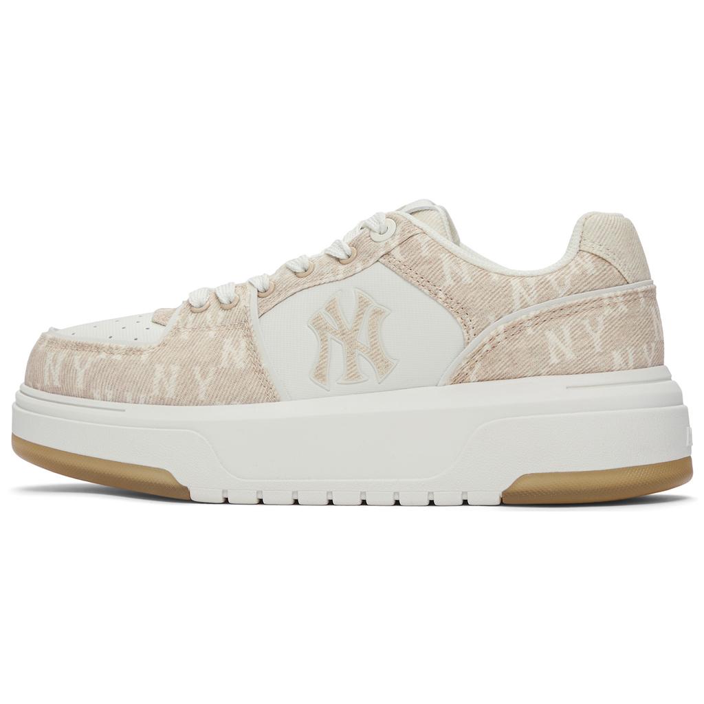 New MLB New York Yankees Anti Slip Wear Resistant Low Top Skateboard Shoes Unisex Beige Yellow 3ASXS015N-50BGS