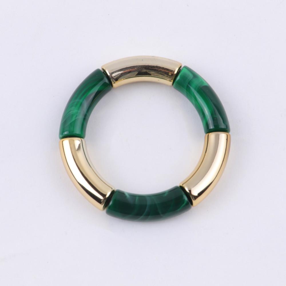 New Mixed Gold Color Tube Beads Acrylic Bracelets Bangles for Women Men Stretch Bamboo Curved Resin Bracelet Stack Jewelry Gifts