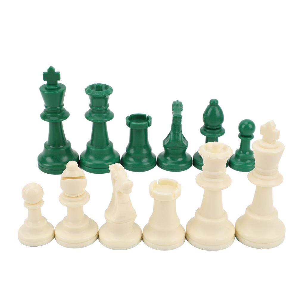32PCS International Chess Pieces Green and White Chess Figures Felt Bottom Plastic Chess Figurine