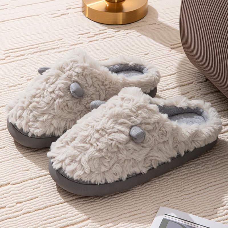 Winter cotton slippers cute ears couple home indoor warm shoes non-slip plush slippers
