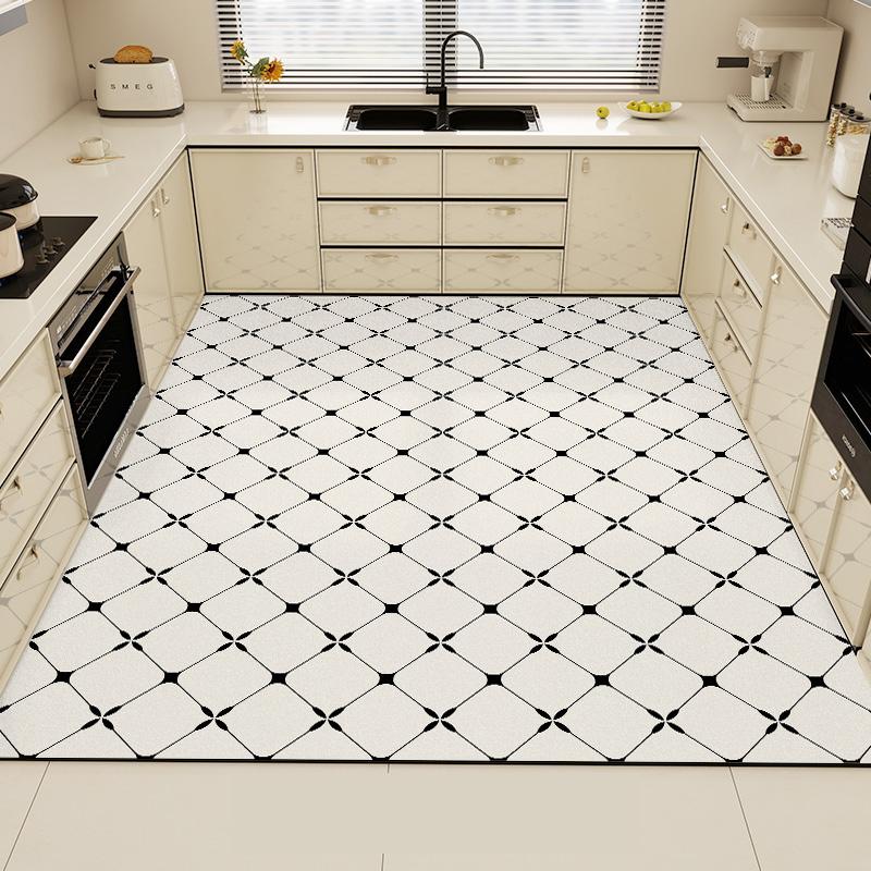 Black Kitchen Rug Pvc Waterproof Large Carpet Home Decoration Vinyl Leather Non-slip Anti-fatigue Floor Mat Alfombra Pvc Cocina