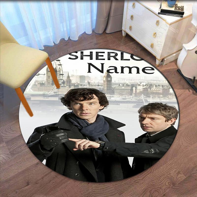 Custom Name Sherlock Holmes Printed Round Rug Carpet Chair Rug Area Rug Entryway Doormats,for Office Chair Living Room Bedroom Kitchen Room.