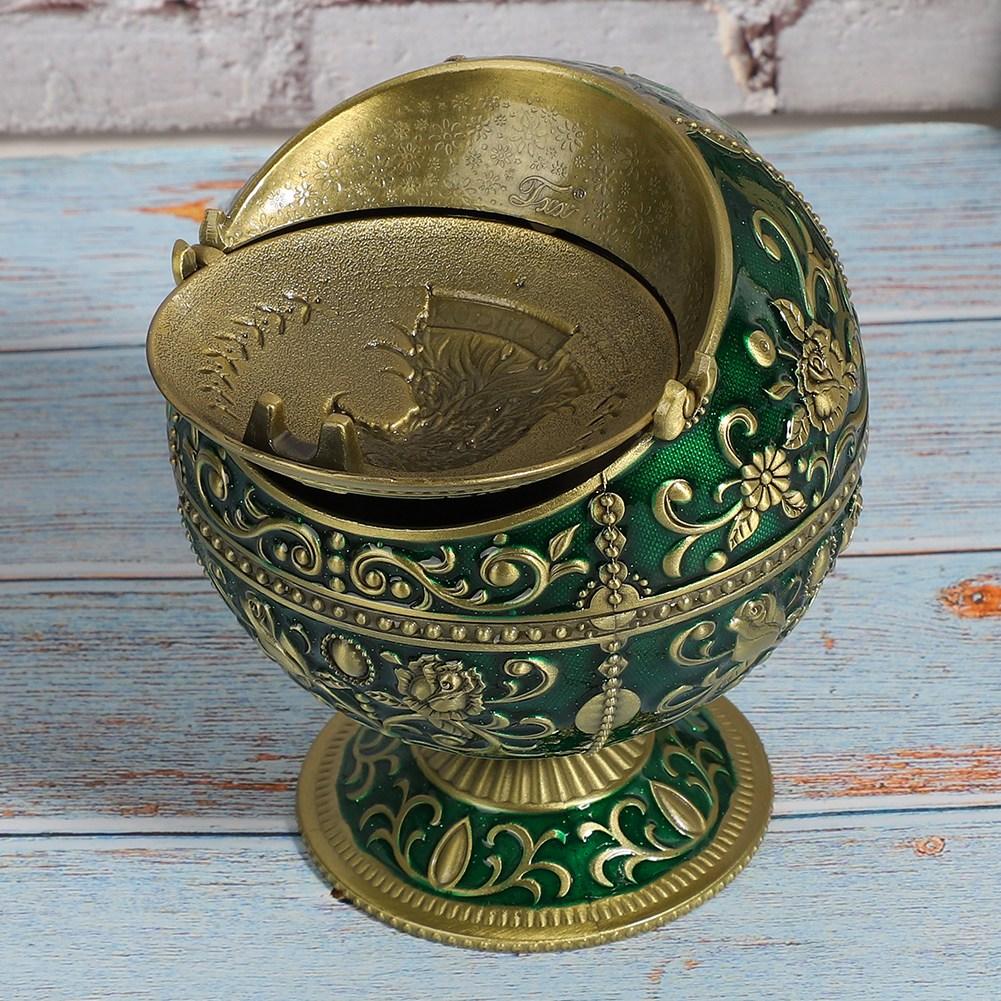 Retro Ashtray WLid Globe Eagle Green Zinc Alloy Smoking Accessories Decorative Ornament