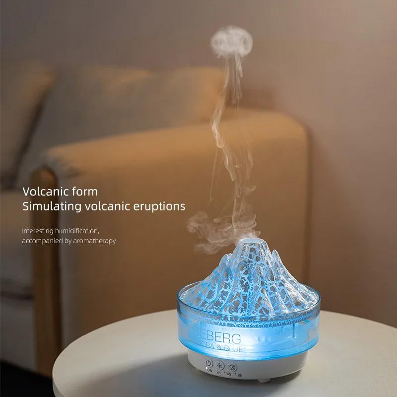 New Colorful lights Volcano Lava Air Humidifier Aromatherapy Essential Oils Diffuser Remote Control Jellyfish Smoke Ring Flame