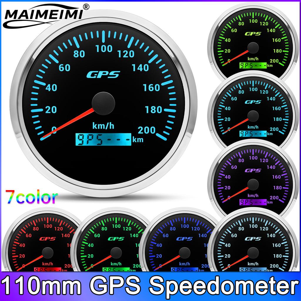 AD 110MM GPS Speedometer With GPS Antenna for 12V 24V Car Boat Marine 120/200KMH MPH Speed Gauge Odometer 7 Colors