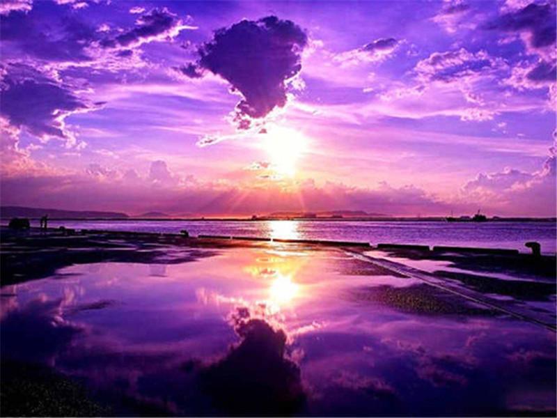 Diamond Painting New Sunset 5D DIY Diamond Embroidery Sale Seaside Landscape Tree Pictures Of Rhinestones Mosaic Wall Art