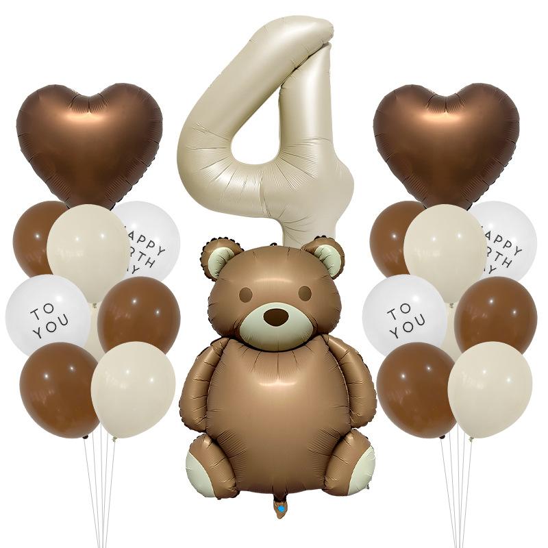 Cute Teddy Matte Bear Balloon Set Vintage Baby Shower Photo Props Birthday Party Scene Arrangement