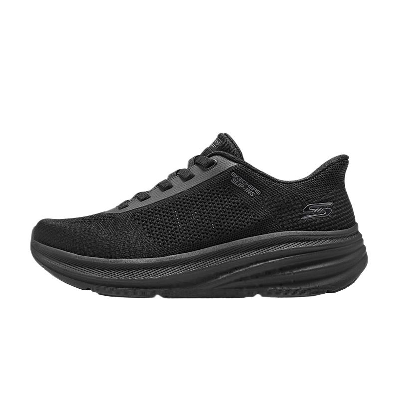 Skechers Bobs Mens Black Warrior Slip-On Sneakers Solid Round Toe Elevator Shoes Low-Top Running Shoes Men sneaker 118434-BBK 39.5