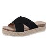 Ladies Summer Casual Shoes Big Size Outside Wear Sandal Slippers Female Retro Hemp Rope Weaving Thick Bottom Leisure One Word Slippers Female