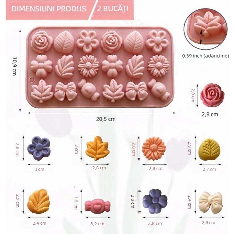 KuviKoo™ Silicone Baking Molds Set - Flowers, Leaves, Candy, Bow Shapes for Chocolate, Gummies, Ice Decoration, Food Safe Material, Easy To Clean