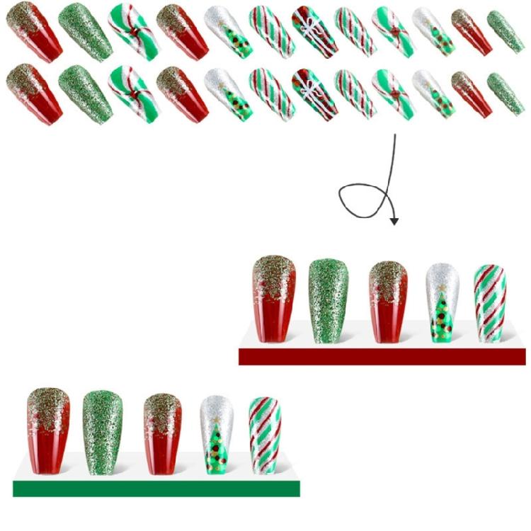 24pcs Reusable Press On Nail Christmas Design With Adhesive Gel And Emery Board Easy Application Fake Nail For Parties