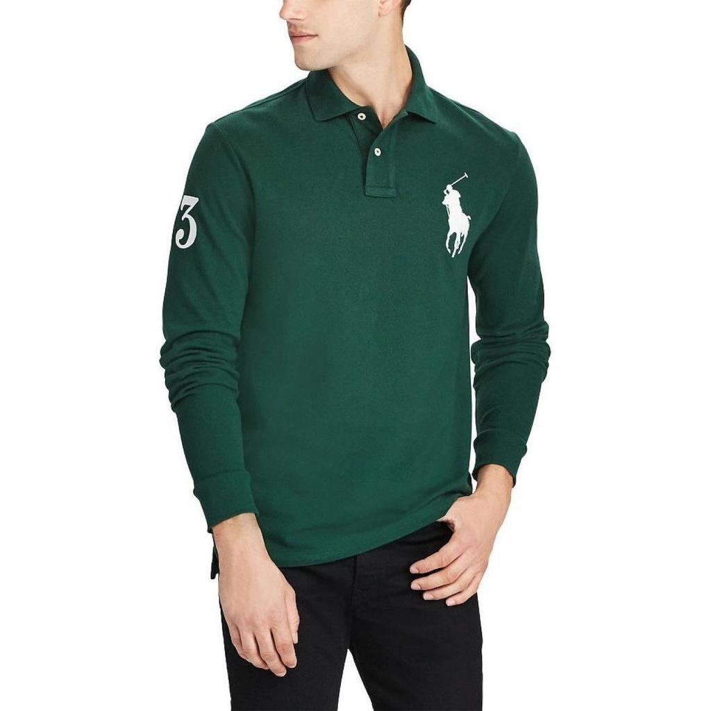 Polo Ralph Lauren FW23 Solid Color Logo Embroidered Long Sleeve Polo Shirt Men Tops Green MNPOKNI16820256-300