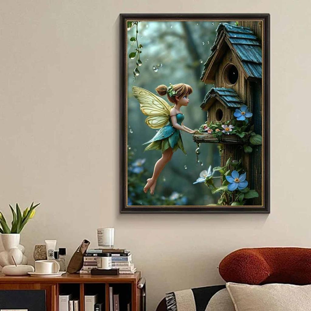Diamond Mosaic Colorful Diamond Painting Tinker Bell and The Bird's Nest Full Round Embroidery Cartoon Creative Hobbies Wall Decor
