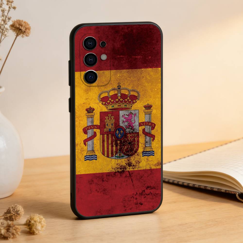 spain flag Phone Case For Samsung S25,S24,S21,S22,S23,S30,Ultra,S20,Plus,Fe,Soft Silicone Black Cover