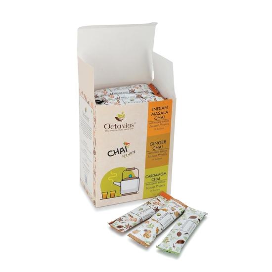 Octavius No Added Sugar Assorted 3 in 1 Premix Tea - 50 Pouches | Low Sugar | Ready Tea | Instant Tea (8 Gm X 50 Sachets)