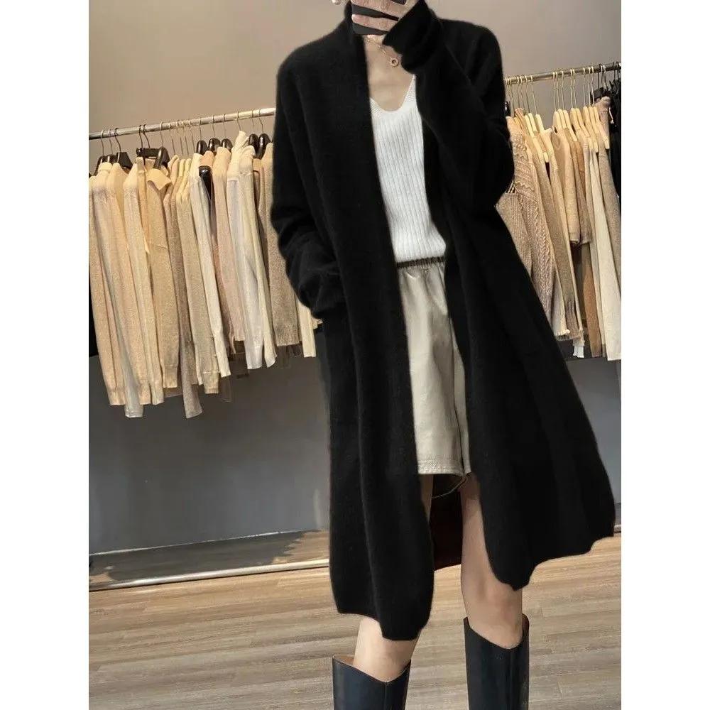 Autumn and Winter Women's Cardigan Long Sleeve Sweater Solid Color Loose Warm Knitwear Female Long Coat