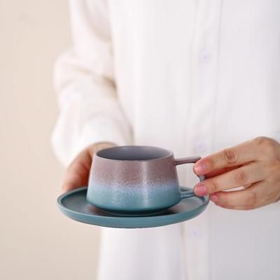 Melo Exquisite Color Block Ceramic Coffee Mug and Saucer Gift Set