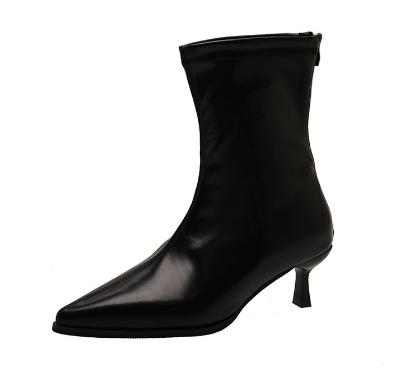 Large Size Women's Boots Korean Style Pointed Toe Fashion Boots Autumn Winter New Arrival Mid Heel Zipper Back Pull Short Tube