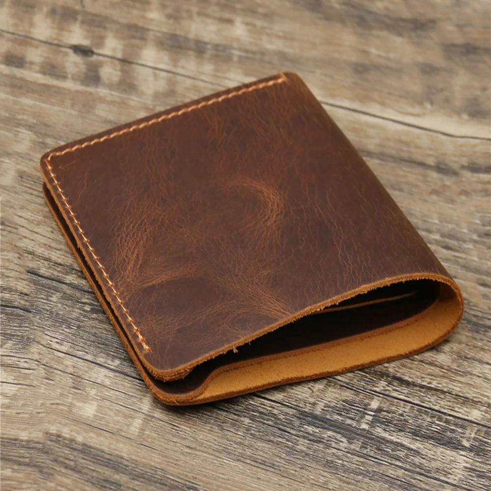 100% ekte skinn lommebok for menn vintage stil bifold brun lommebok for menn ekte skinn
