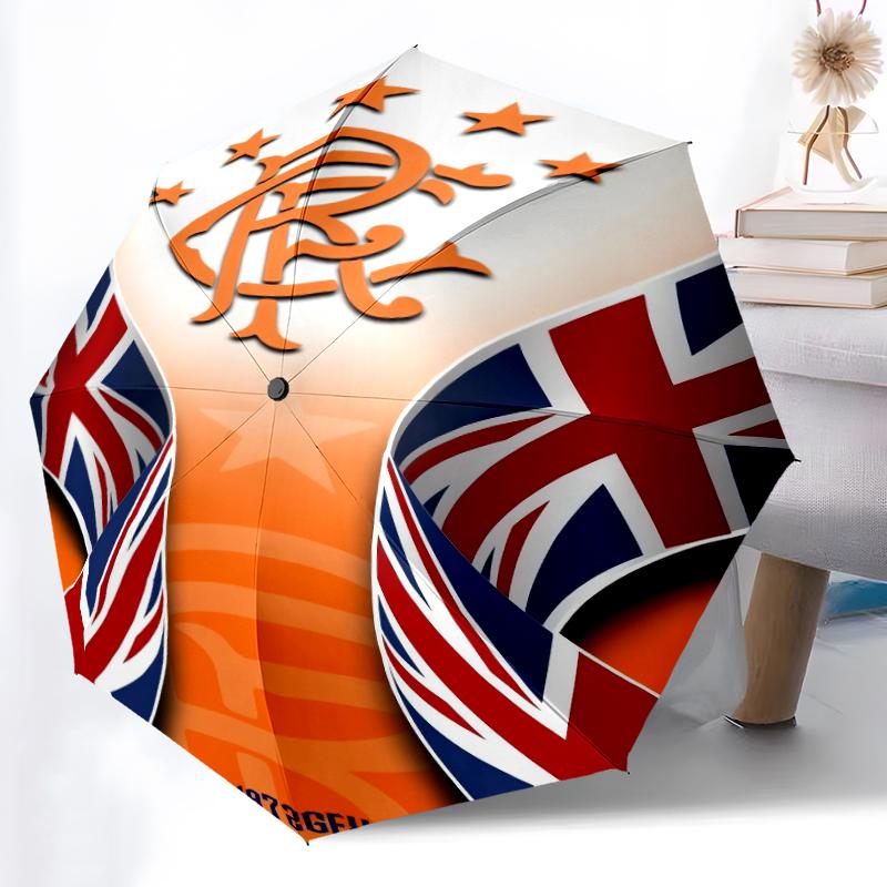 1pc Sturdy 8-Bone Auto Umbrella, Rangers FC Umbrella, Digital Printed, Foldable Umbrella for On-the-Go Outdoor Use
