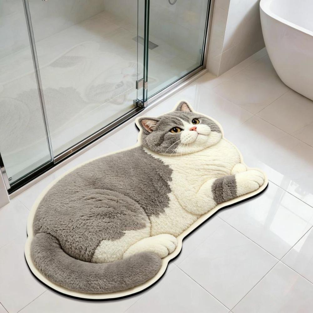 40*60cm Home Bathroom Carpet Non-slip Bedroom Door Small Rug Cute Cat Floor Mat for Table Bedside