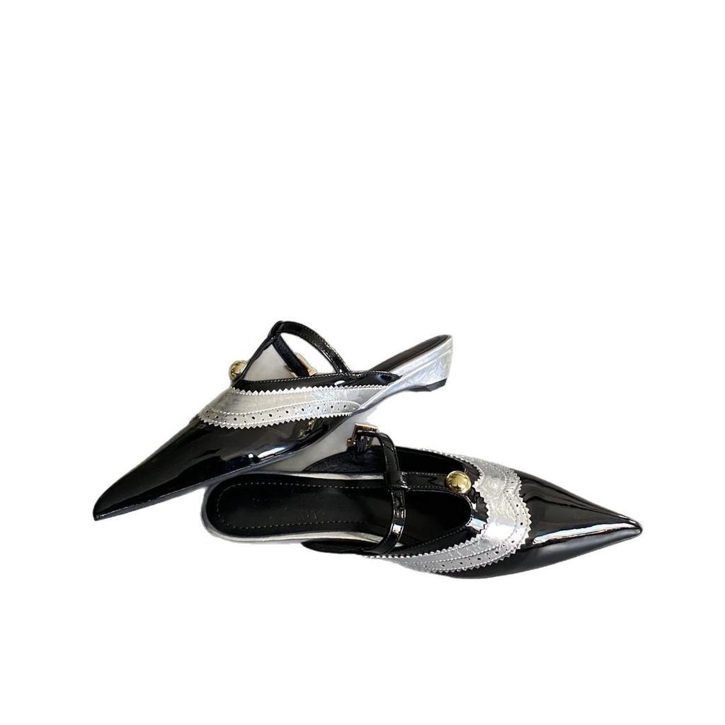 Fashion Cover Toe Female Shoes Low Ladies' Slippers Multicolored Sandals On A Wedge 2025 Pointed PU Mixed Colors Slides Patent Leather F