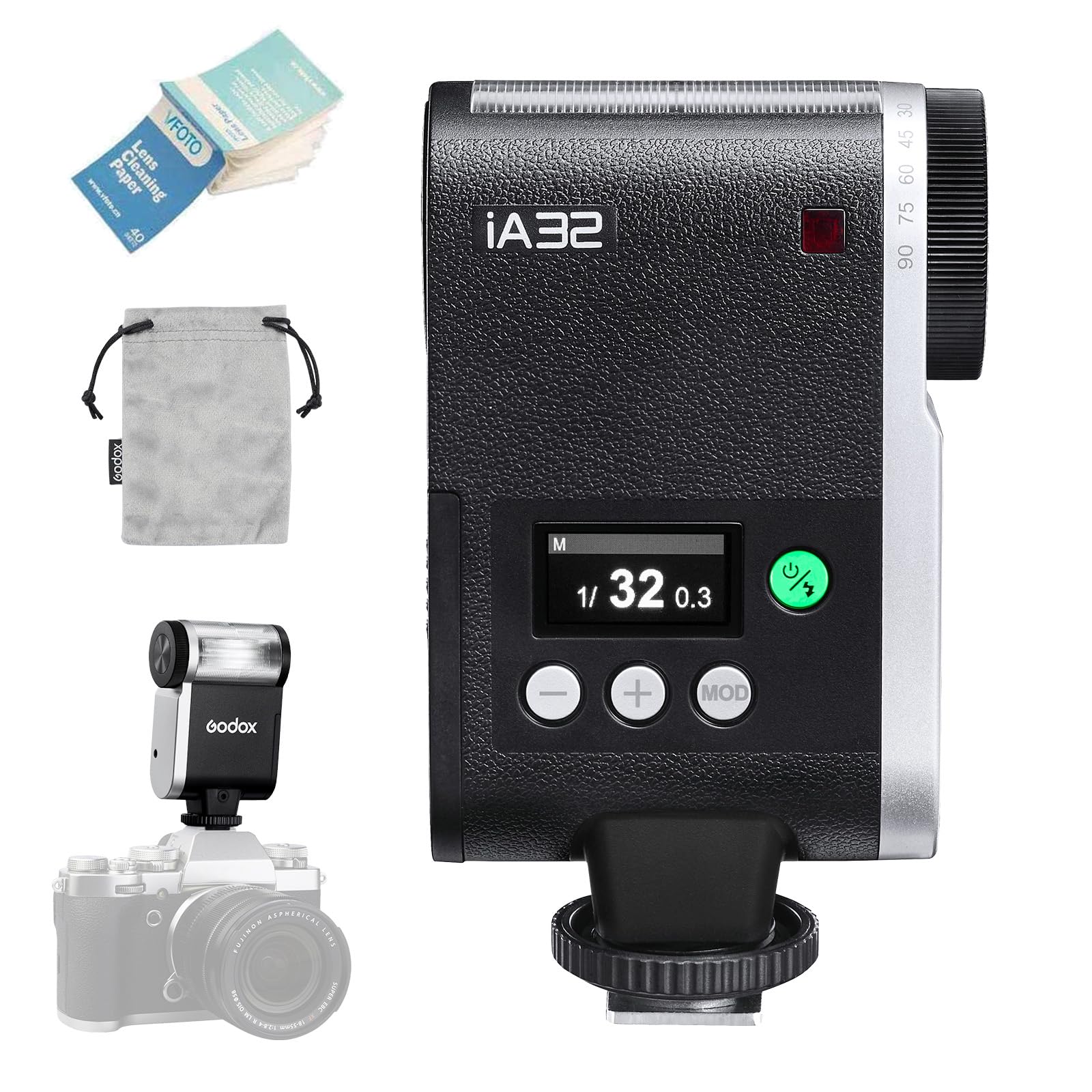 Авторизованная мини-вспышка GODOX iA32 Mini Camera Flash Mini iFlash GN15 цикл 8 мощности подходит для и Olympus камеры камера [Дилер GODOX] 2,5-секундное время, уровни,