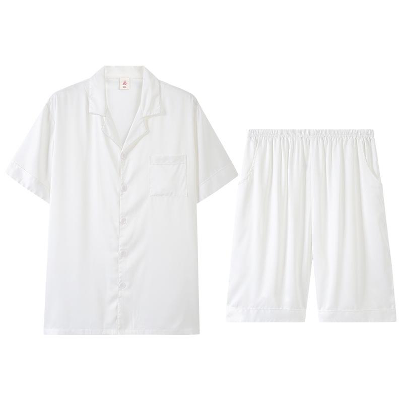 Pajamas Men's Spring and Summer Ice Silk Short Sleeve Homewear Men's Silk Simulation Silk White Summer Thin Premium