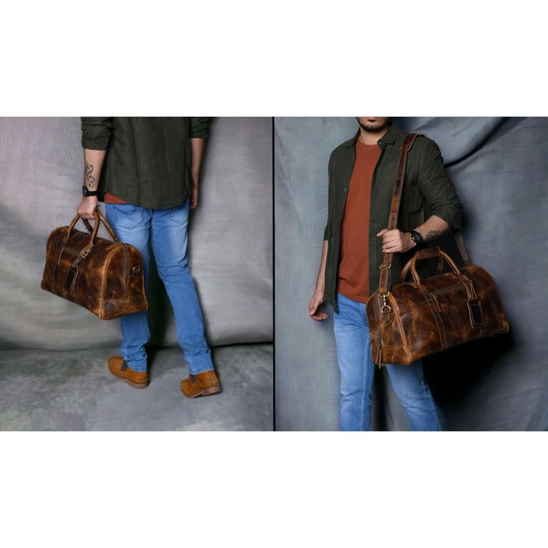 Leather Duffle Bag, Handmade Leather Weekender, Gym Bag, Vacation Duffel Bag, Travel Bag, Overnight Bag Leather Holdall for Gift