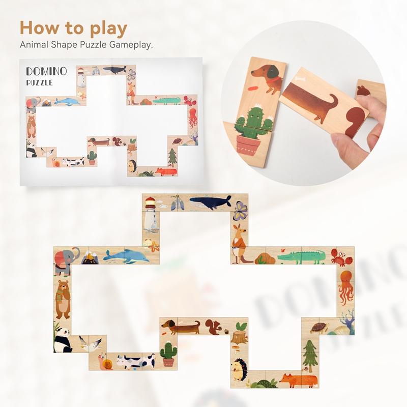 Wooden Animal Cartoon Puzzle Toys Domino Puzzle Montessori Fun Puzzle Toys Promote Hand-eye Coordination Children's Gifts