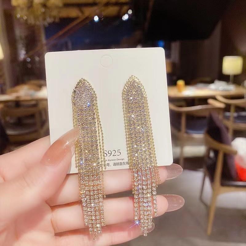 Silver needle new geometric triangular earrings long exaggerated fringed earrings Internet celebrity tide personalized earrings women