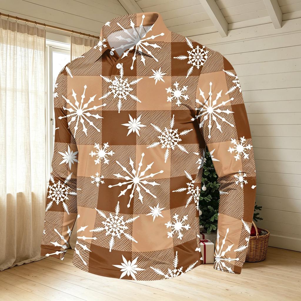 Men's Casual Long Sleeve Neck T-Shirt with Christmas Print for Holiday Party