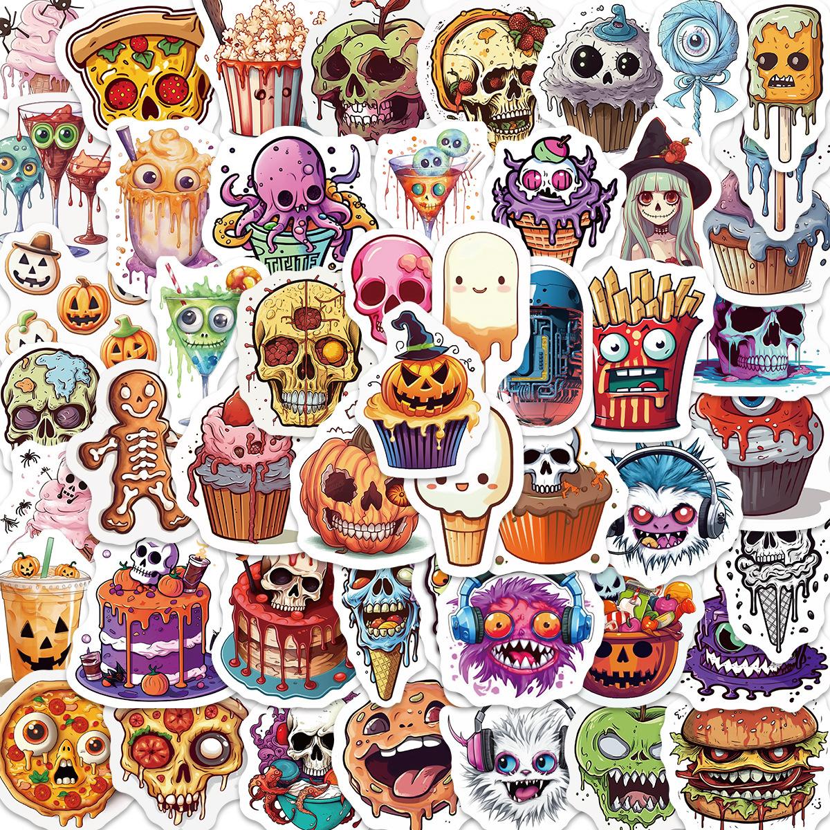 

Halloween Waterproof Cartoon Food Stickers Unique Decoration For Guitar Notebook Luggage Nordic Style 50 Pieces