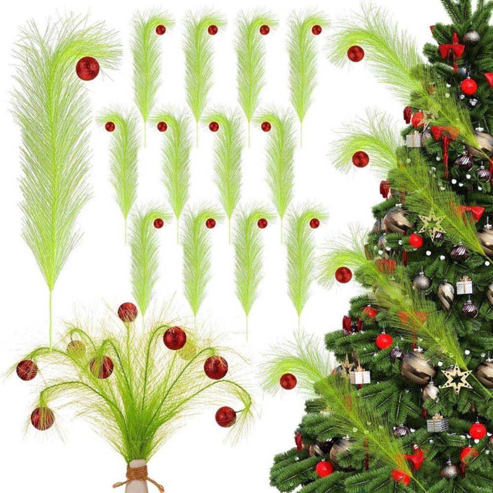 10pcs Artificial Simulation Green Plants Fake Pampas Grass Green Reed Decoration  Christmas