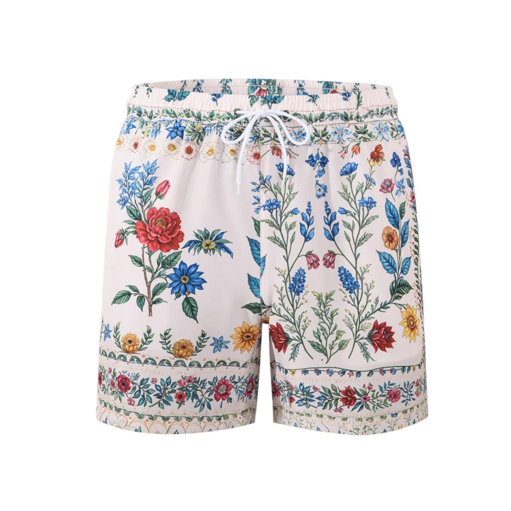 Men Swim Shorts Quick Dry Beach Trunks Elastic Waist Drawstring Swimwear with Tree Print for Pool Spa Vacation